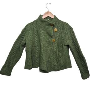 Carraig Donn Women 100% Merino Wool Green Cable Knit Sweater Ireland Heritage